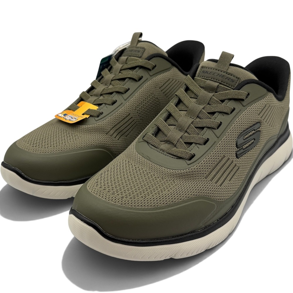 Skechers Summits Leyter Mens 11.5 Wide Olive NEW Slip-Ins 233047W/OLBK Sneaker